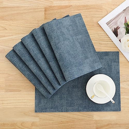 Homaxy PU Faux Leather Placemats for Dining Table, Set of 6, Blue - color: Blue