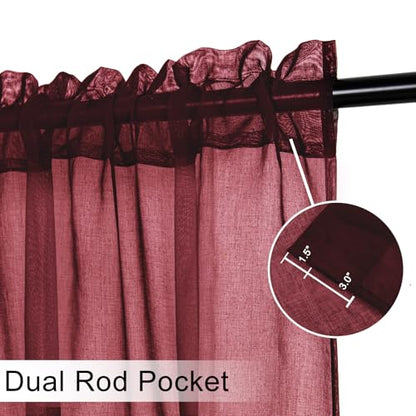 DWCN Sheer Curtain Valance - Faux Linen Window Curtain for Bathroom & Kitchen Windows - Rod Pocket Semi Sheer Drapes, Burgundy, 1 Panel, 42W x 18L Inch - color: Burgundy, size: 42"W x 18"L (Pack of 1)