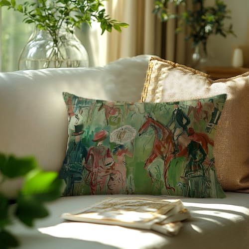Abstract Green Horse Equestrian Lumbar Throw Pillow Cover 12x20 - color: Abstract Green -16