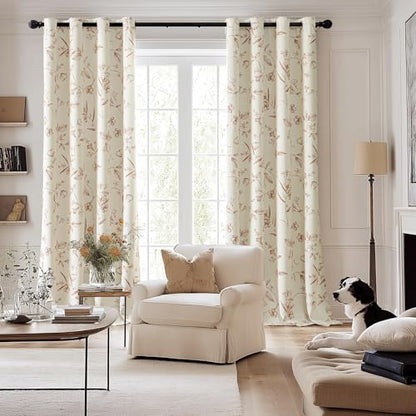 ChrisDowa 100% Blackout Floral Curtains 84 Inches Long 2 Panels,Brown/Beige - color: Brown on Beige, size: 52"W x 84"L (Pack of 2)