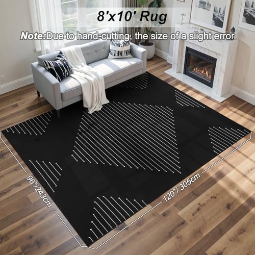LIVEBOX Boho Black Area Rug 8 x 10 for Living Room, Bedroom Washable Moroccan Cotton Rugs, Large Carpet Thin Indoor Floor Rug for Dining Room, Home Office - color: Black, size: 8' x 10' (Rectangular)