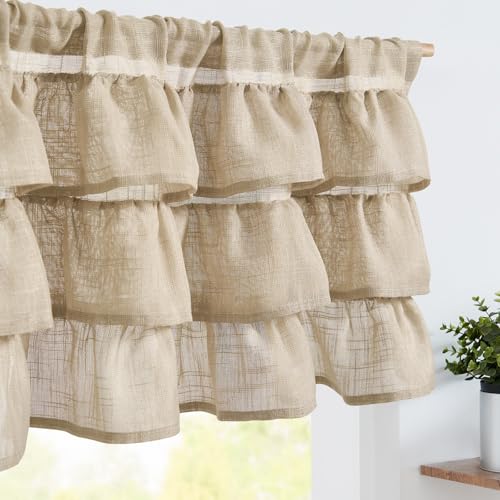 jinchan Ruffled Window Valance Curtain, 18 Inch, 1 Panel, Warm Beige - color: 3-tier Ruffle | Warm Beige, size: 50"W x 18"L (Pack of 1)