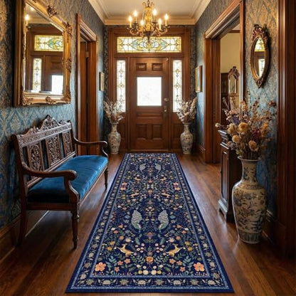 Garvee Floral Runner Rug 2x6 Washable Runner Rug Peacock Print Soft Blue - color: Blue, size: 2' x 6' (Rectangular)