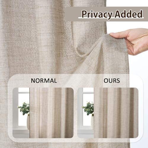 RAIN CITY Beige Sheer Pinch Pleated Curtains 84 Inches Long 2 Panels,Back Tab Pleated Drapes Hooks Thick Linen Textured Boho Farmhouse Curtain for Dining Bedroom 70 Inch Wide Each Panel - color: Beige, size: 70"W x 84"L (Pack of 2)