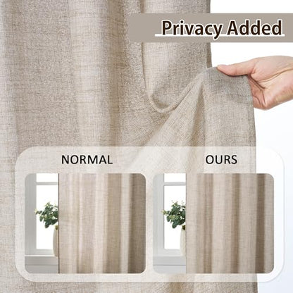 RAIN CITY Beige Sheer Pinch Pleated Curtains 84 Inches Long 2 Panels,Back Tab Pleated Drapes Hooks Thick Linen Textured Boho Farmhouse Curtain for Dining Bedroom 70 Inch Wide Each Panel - color: Beige, size: 70"W x 84"L (Pack of 2)