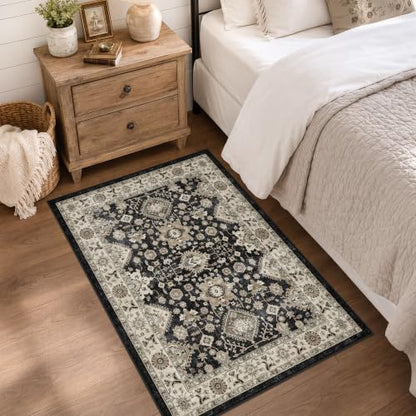 Washable Runner Rug 2x3: Entryway Rug Door Mat Non Slip Runner Rug Low Pile - color: Black, size: 2' x 3' (Rectangular)