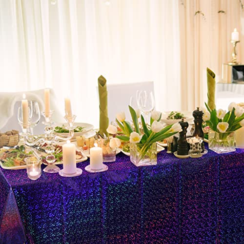 FunnyPars 4 Pack Iridescent Purple Plastic Tablecloths Shiny Disposable Laser Rectangle Table Covers Holographic Foil Tablecloth Iridescent Kpop Birthday Bridal Wedding Party Decoration, 54"x108" - color: Purple