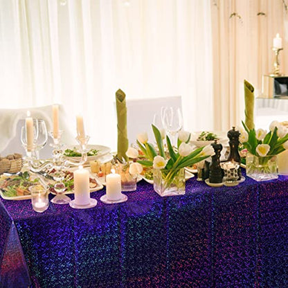 FunnyPars 4 Pack Iridescent Purple Plastic Tablecloths Shiny Disposable Laser Rectangle Table Covers Holographic Foil Tablecloth Iridescent Kpop Birthday Bridal Wedding Party Decoration, 54"x108" - color: Purple