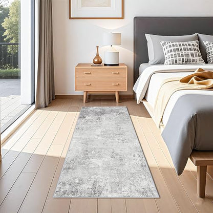 Abstract Washable 2x5 Runner Rug: Soft Low-Pile Rugs Kitchen Bedroom Grey - color: Grey, size: 2' x 5' (Runner)