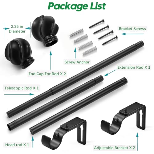 LLPJS Curtain Rods 16-48", 1 in Adjustable Black Rod with Finials, 1 Pack - color: Black, size: 16" to 48" - 1 pack