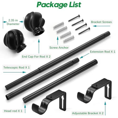 LLPJS Curtain Rods 16-48", 1 in Adjustable Black Rod with Finials, 1 Pack - color: Black, size: 16" to 48" - 1 pack
