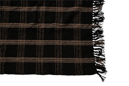 Plaid Black & Tan Fringed Woven Cotton Blend Throw - color: Black, size: One Size