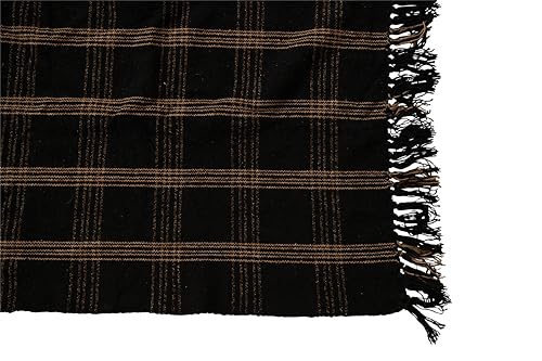 Plaid Black & Tan Fringed Woven Cotton Blend Throw (Pack of 4) - color: Black, size: (Pack of 4)