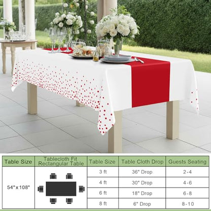 Smiry Disposable Rectangle Plastic 54 x 108 Inch Table Cloth 3 Pack - color: White and Red