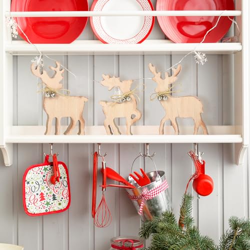 COCHIE Cute Christmas Tiered Tray Decor Indoor, Wooden Reindeer Christmas Tabletop Decorations and Xmas Tree Centerpiece, Reindeer Sign Standing Elk Decor for Home Party Decorations (Brown) - style: Brown
