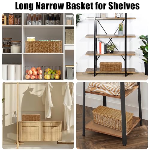 Sumnacon Wicker Storage Basket with Lid, Rectangle Bathroom Narrow Baskets - color: Brown