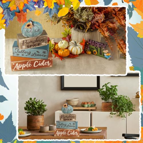 4 Pcs Fall Teal Decor for Home Fall Pumpkin Wooden Sign with Sunflower - style: Sunflower Pumpkin