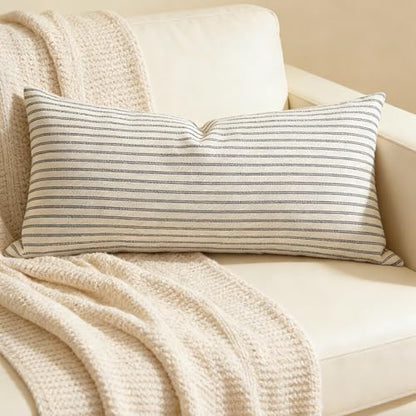 Slow Cow Lumbar Throw Pillow Cover Stripe 12 x 24 Inches Grey - color: D-off White Light Grey, size: 24" x 12" (Pack of 1)