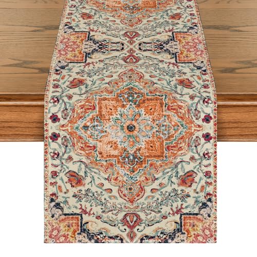 Artoid Mode Boho Bohemia Style Orange Table Runner, Country Rustic Farmhouse Magical Fall Kitchen Dining Table Decoration for Home Party Decor 13x108 Inch - color: Orange, size: 13" x 108", Table Runner