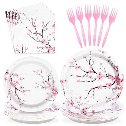 Grencian 96 PCS Cherry Blossom Party Supplies Cherry Decorations, Serves 24 - style: Cherry Blossom Kit
