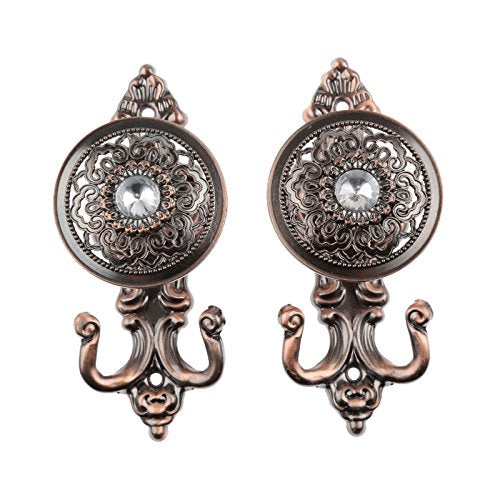 2Pcs Red Copper Crystal Curtain Hold Back Tieback Wall Hook Tassel Decor Pothook Holder with Screws - color: Red Copper