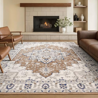 Rugflix 8x10 Area Rugs for Living Room, Washable Brown Beige Large Rug - color: Brown Beige, size: 8' x 10' (Rectangular)