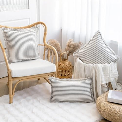 YEENAASY Throw Pillow Covers 12x20 Boho Striped Pillow Cases with Tassel - color: Grey, size: 20" x 12" (Pack of 2)