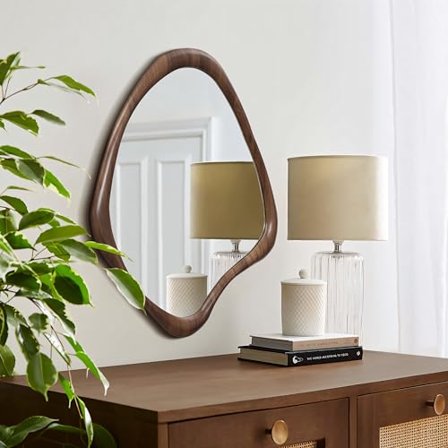 LuxenHome Asymmetrical Wall Mirror, 23"x 29" Classic Brown Irregular Mirror - color: Brown