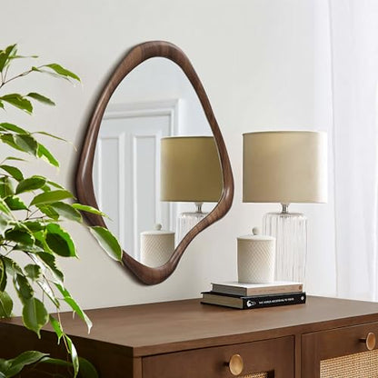 LuxenHome Asymmetrical Wall Mirror, 23"x 29" Classic Brown Irregular Mirror - color: Brown