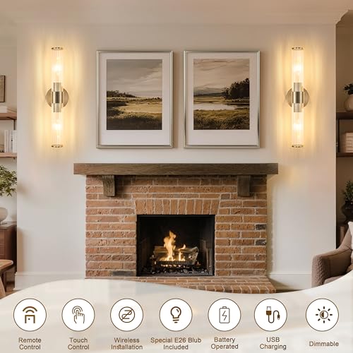 Morauroral Sand Nickel Battery Operated Wall Sconces Set of Two - color: Sand Nickel
