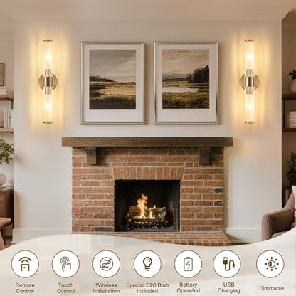 Morauroral Sand Nickel Battery Operated Wall Sconces Set of Two - color: Sand Nickel