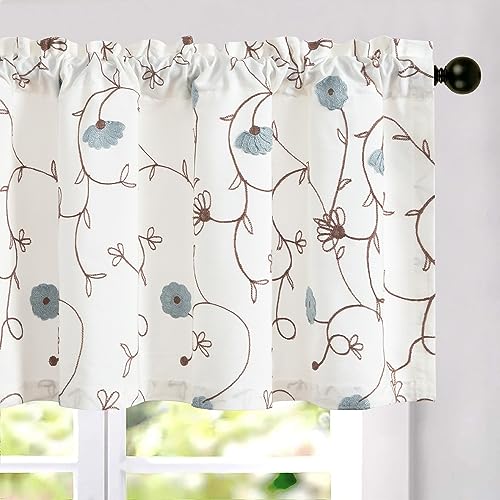 VOGOL Linen Textured Window Valance, Blue Flower Pattern, 42 x 18, 1 Panel - color: Blue, size: 42"W x 18"L (Pack of 1)
