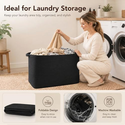 OIASKET 70L Large Blanket Basket, 21.6" x 16.9" x 11.8" Woven Basket - color: Black, size: 21.6"x16.9"x11.8"