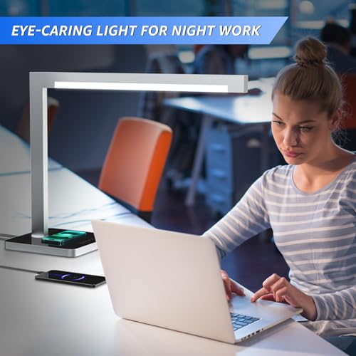 Aluminum LED Desk Lamp with Charging Station, 15W Table Lamp Work - color: Silver
