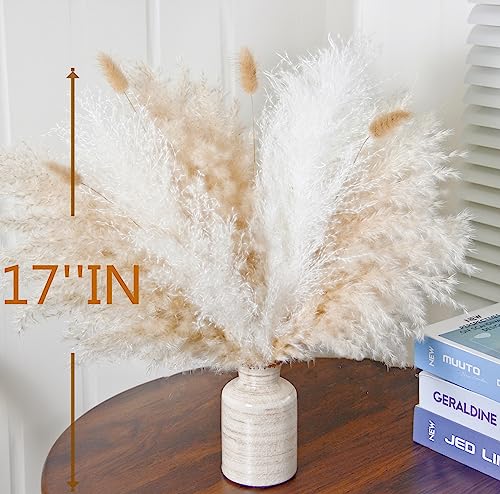 10 PCS Beige Pampas Grass Decor, Naturally Dried Pompas, Bunny Tails Dried Flowers, and Dried Eucalyptus. Perfect for Weddings, Boho Party Decorations, and Table Decor(17inch) - size: 10PCS-17inch