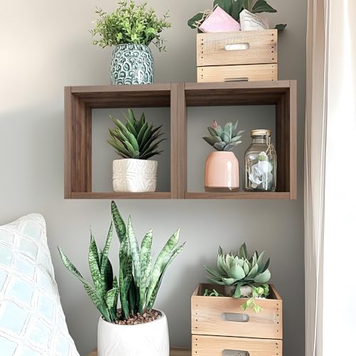 Kaboon Cube Floating Shelves Set2, Display Shelves Wall Mount 7.75" D x 12.5" W x 12.5" H, (Walnut, Square 2 Cubes) - color: Dark Walnut, size: Square-Set2