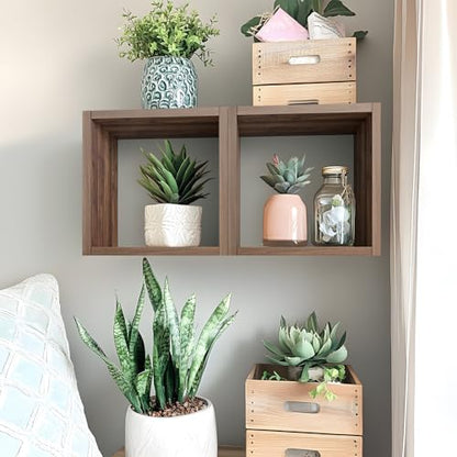 Kaboon Cube Floating Shelves Set2, Display Shelves Wall Mount 7.75" D x 12.5" W x 12.5" H, (Walnut, Square 2 Cubes) - color: Dark Walnut, size: Square-Set2