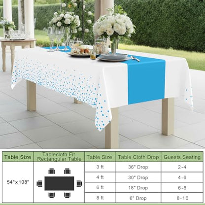 Smiry Disposable Rectangle Plastic 54 x 108 Inch Table Cloth 3 Pack - color: White and Aqua