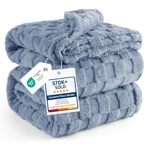 Bedsure Checkered Soft King Size Blankets for Bed, Ashley Blue, 108"×90" - color: 02 Ashley Blue, size: King (108" X 90")