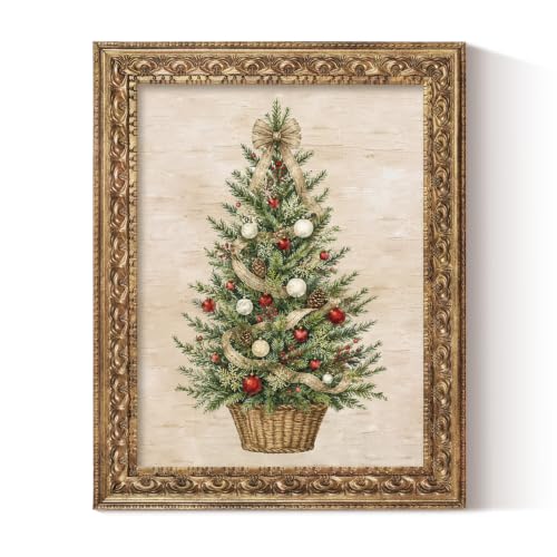 VIYYIEA Gold Framed Canvas Wall Art, Potted Pine Tree Art, 11x14 Inch - color: Potted Pine Tree