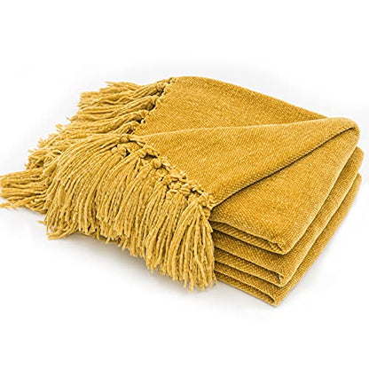 RECYCO Chenille Throw Blanket for Couch, 50"x60", Mustard Yellow - color: Mustard Yellow, size: 50'' X 60''