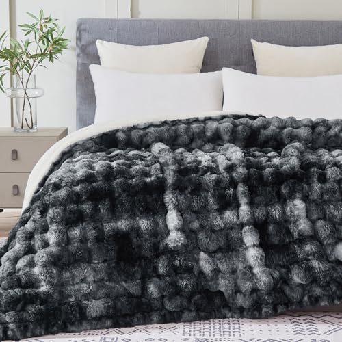 50"x60" Ultra-Soft Fuzzy Faux Fur Throw Blanket, Black Tie Dye - color: Bubble Tie Black, size: Throw (50" x 60")
