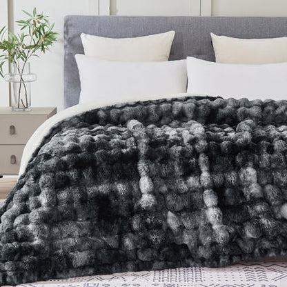 50"x60" Ultra-Soft Fuzzy Faux Fur Throw Blanket, Black Tie Dye - color: Bubble Tie Black, size: Throw (50" x 60")