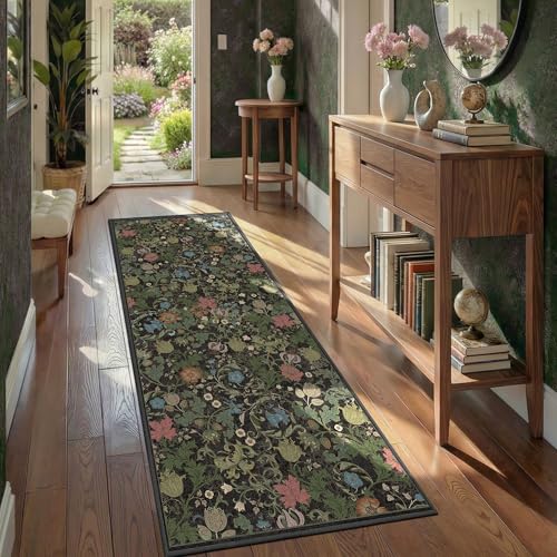 Deerly Hallway Runner Rug 2x6, Washable Kitchen Rug Non Slip, Black Green - color: Black, size: 2'x6'