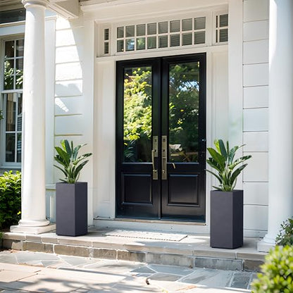 Kante Charcoal Concrete Planter 19.9" Tall All-Weather Square Small Pot - color: Dark Gray, size: 19.9" H