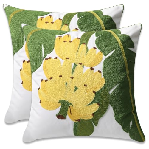 Pack of 2 Embroidered Throw Pillows Cover 18x18 Inch Decorative Pillowcase for Living Room Sofa Bed (Yellow Banana) - color: Yellow Banana
