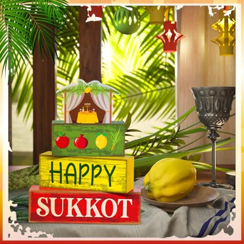 Yuntau 4 Pcs Happy Sukkot Table Decorations Sukkot Centerpieces for Tables - style: Happy Sukkot