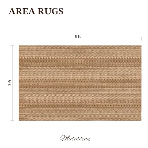 MatEssenz 3x5 ft Washable Area Rug, Textured Natural Woven Low-Profile Entryway Rug with Non-Slip Backing, Neutral Light Brown Accent Rug for Bedroom, Living Room - color: Brown, size: 3' x 5'