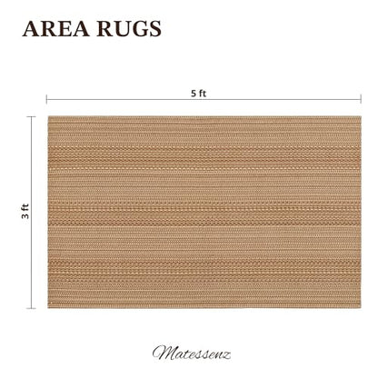 MatEssenz 3x5 ft Washable Area Rug, Textured Natural Woven Low-Profile Entryway Rug with Non-Slip Backing, Neutral Light Brown Accent Rug for Bedroom, Living Room - color: Brown, size: 3' x 5'