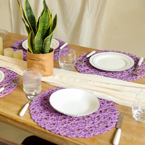 AHHFSMEI Paper Braided Round Placemats Set of 12 Natural Non-Slip Heat Resistant Table Mats for Dining Tables Woven Indoor Outdoor Place mats(Purple,12) - color: Purple